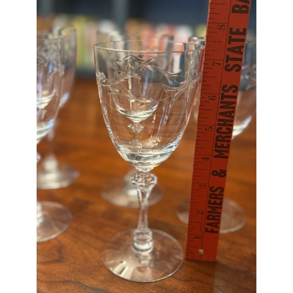 Set of 5‎ Courtship Water Goblets Polished, Cut by Tiffin-Franciscan Blown Glass
